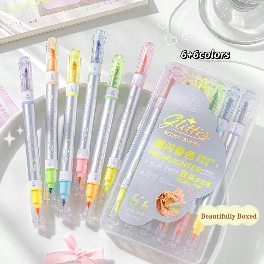 6pcs/Pack Dual-Color Erasable Fluorescent Markers, Layered Colors, Dual ...
