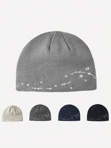 1pc Korean Style Letter Embroidered Knit Beanie Hat For Women, Versatile For Autumn/Winter, Large Head Circumference, Face-Slimming, Blogger Style - Multicolor - View 6