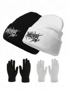 1pc/2pcs Gothic Style Men Scar Embroidery Knit Facemask Beanie, Women Fashion Street Ski Hat, Warm Versatile Winter Cap, Loose Fit - Multicolor - View 15