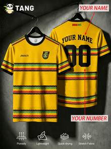 Jamaica Style Customized Men's Soccer Jersey & Customizable Name & Number & Round Neck Soft Lightweight Sports Top & Yellow Summer - Yellow - View 2