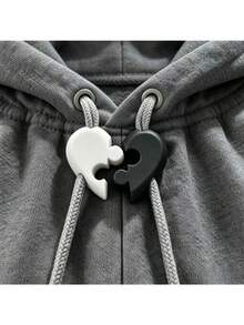 Puzzle Heart-Shaped Drawstring Lock, 2pcs Split Heart Stoppers, Plastic Toggle Buckle, Suitable For Sweatpants, Hoodies, Backpacks, Clothing Accessories, Drawstring Lock Replacement Parts, For Drawstring Repair, Couple Valentine's Day Gift - A - View 2