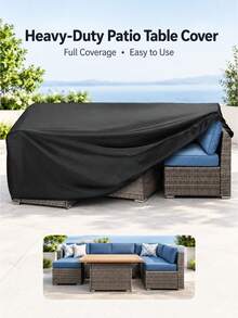1pc 420D Heavy-Duty Patio Tablecloth, 72x47x29 Inch Rectangular Outdoor Table Cover With Adjustable Drawstring Closure, All-Season Black Fabric For Furniture, Picnic, Coffee Tables, Chairs & Sofas - Black - View 1