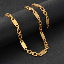 1pc Men Hip-Hop Street Style 18K Gold-Plated Stainless Steel Geometric Paper Clip Thick Necklace, Suitable For Daily Party Street Dance Wear - Gold - View 4