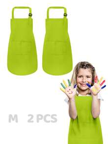 2pcs Adjustable Kids Painting Aprons, Durable Children's Art Aprons With Pockets, Suitable For Boys And Girls, For Kitchen, Lab Activities, Painting And Baking Crafts - 2-pack - View 37