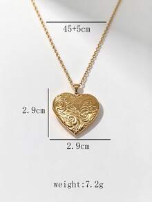 1pc Vintage Embossed Heart Locket Pendant, 18K Gold Stainless Steel Multi-Chain Openable Locket, Premium Versatile Women's Collarbone Necklace - Yellow Gold - View 4