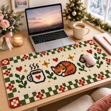 1pc Crochet Style Fox Mushroom Floral Desk Mat, Multi-Purpose Makeup Nail Art Table Pad, Large Non Slip Desktop Protector S/M/L/XL - View 3