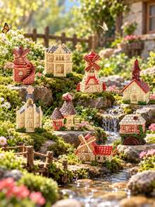 1PC European Village House Figurines, Assorted Windmill Church And Cottage Buildings For Fairy Garden, Micro Landscape, Plant Pots And Shelf Decor - Vintage Little House - View 8