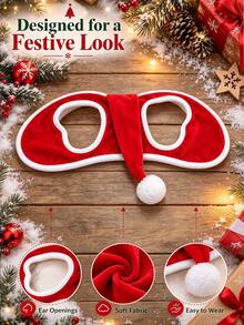 Horse Riding Christmas Decoration Hat, Soft Fleece Fabric With Classic White Trim And Pom Pom Design, Hollow Structure Does Not Affect Horse Movement, Secure And Anti-Slip Fit, Suitable For Christmas Parties, Outdoor Riding And Holiday Photos - Multicolor - View 4