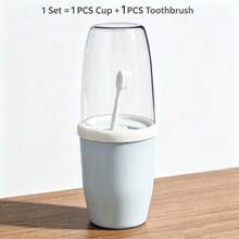 Couple Creative Toothbrush And Mouthwash Cup Set With Lid - Portable Travel Toothbrush Holder, Durable Plastic, Toothbrush Storage Set. Bathroom Toothbrush Storage Box. Portable Bathroom Toothbrush Box, Nordic Transparent Design. - C - View 21