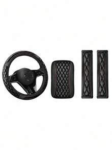 4/8/13pcs Double Stitch Quilted PU Leather Car Seat Covers, Includes Leather Steering Wheel Cover, Armrest Pad And Shoulder Pad, Car Interior Accessories - Multicolor - View 14