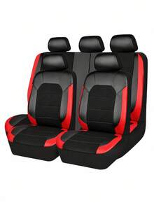 13/4pcs Universal Car Seat Covers - Black PU Leather & Breathable Mesh Seat Protector, Includes Steering Wheel Cover, Armrest Pad And Shoulder Strap Cover - Fine 3D - View 10