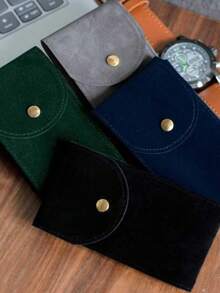 6/5/2/1Dark Green Velvet Watch Pouch,Snap Button Portable Watch Protective Case,Shockproof Watch Storage Bag,For Home&Travel, Christmas Gift For Men - one-size - View 3