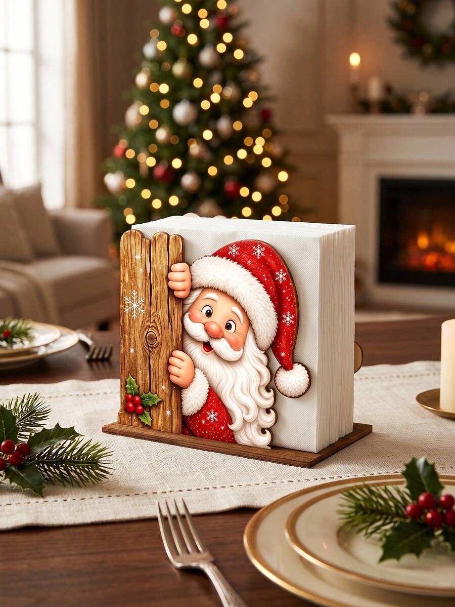 1pc Christmas Decoration Kitchen Paper Towel Holder - Desktop Tabletop Roll Holder (Combines Display And Storage Functions), Fun Santa Claus Design, Suitable For Kitchen, Bathroom, Living Room And Dining Room, Decorative Ornament - Multicolor - View 1