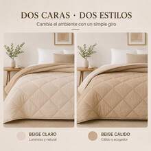 Edredón Reversible de Dos Caras, Colcha Acolchada Suave para Cama, Diseño Liso y Versátil, Ropa de Cama para Dormitorio, 180x240/220x240/240x260 cm - BEIGE CLARO-OS - Ver 3