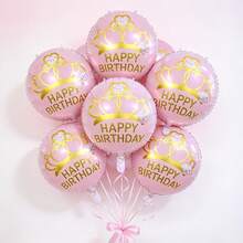 18 Inch Crown Pink & White Happy Birthday Round Foil Balloon, Party Birthday Celebration Atmosphere Decoration, Indoor Display - Multicolor - View 1