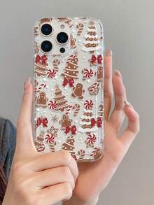 1pc Fashion Creative Personalized Christmas Gingerbread Man Candy Cane Bow Snowflake Polka Dot Pattern Perforated Air Cushion Anti-Drop Phone Case Protective Cover Compatible With Samsung/Apple 18pro/18pm/17/16/15/14/13/12/11Pro Max/12Pro/14Plus And Other Models - Multicolor - View 1
