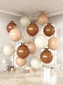 27pcs Bohemian Style Neutral Color 4D Foil Balloon Set, Cream Beige Khaki Giant Round Foil Balloons With Ribbon, 22 Inch Ceiling Decor, Suitable For Anniversary Birthday Wedding Holiday Party Decoration - Multicolor - View 2