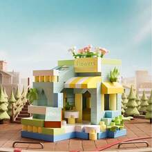1pc Mini Street View Flower Shop Building Blocks Set, Pastel Macaron Color DIY Assembly Model With Floral Details, Desktop Ornament Collectible Display Piece, Home Decor Creative Gift For Building Enthusiasts Teens And Adults - Multicolor - View 5