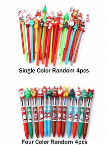 Christmas Multi-Color Gel Pen Set With Bag - Random 4pcs 0.5mm Smooth Writing Gel Pens, Solid Color, 4 Colors, 6 Colors And 10 Colors Optional - Suitable For School, Office And Home Use, Ideal Christmas Stocking Filler And Christmas Party Gift - Christmas Pen Set - View 10