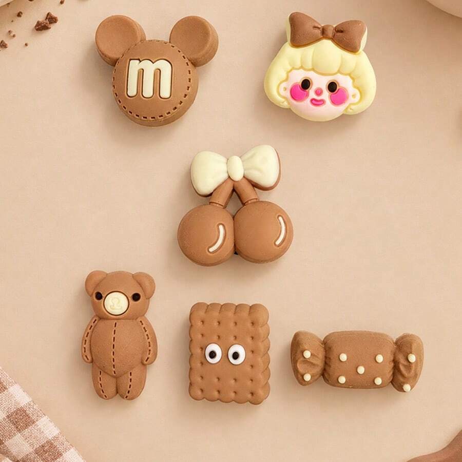 6PCS Chocolate Girl Decorative Shoe Buttons, Cute Teen Style, DIY Custom Accessories For Daily Wear
