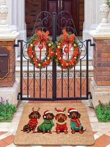 1pc Dachshund Christmas Door Mat With Christmas Hat And Sweater Pattern, Soft Polyester Fiber Indoor/Outdoor Carpet Kitchen Rugs, Machine Washable Pet Mat, Suitable For Entryway, Kitchen, Bathroom - Cute Dog Home Decor Gift For Pet Lovers - A - View 6