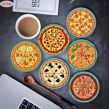 2D Flat, 6-Piece Set Mandala Style Wooden Coasters With Vibrant Green Floral Design - Perfect For Decorating Patio, Kitchen And Living Room Home Decor | Ide, 2D Flat - View 2
