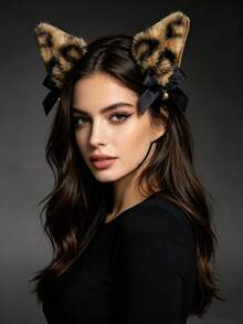 Autumn Leopard Print Cat Ear Headband Bow Knot Animal Ear Sexy Cute COS Headpiece Hot Selling - Multicolor - View 3