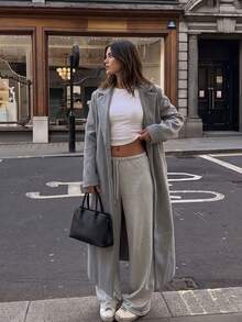 Women's Fashion Grey Tweed Mid-Length Coat With Pointed Collar And Long Regular Sleeves, Suitable For Autumn Fashion Outfits - Grey - View 1