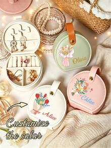Customized Personalized Minimalist Rectangular Jewelry Box, Custom Name Design, Multi-Compartment Storage Box, Suitable For Rings, Earrings, Necklaces, Watches, Portable Travel Jewelry Organizer, Birthday, Bridesmaid, Wedding, Christmas Gift - Multicolor - View 5