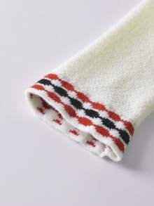 Contrast Color Lapel Textured Knit Cardigan With Visible Stitching - Color as Shown In Picture - View 4