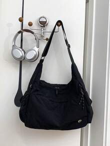 Navy Blue Nylon Large Capacity Tote Bag With Adjustable Shoulder Strap, Multiple Pockets, Lightweight, Commuter Casual One Shoulder Crossbody Large Bag - Multicolor - View 7