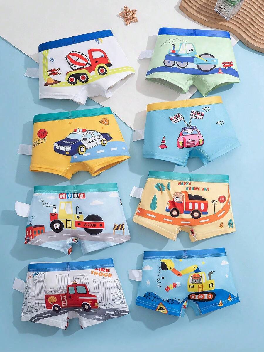 8pcs/Pack Boys' Polyester Breathable Quick-Dry Briefs, Toddler & Kids Underwear, 2-7 Years Old - Multicolor - View 1