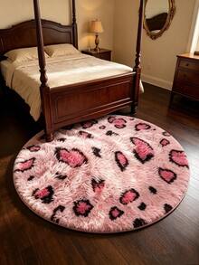 1pc, Sweet & Cool Heart Leopard Print Round Rug, Soft Pink Base With Heart Pattern Design, Gentle Yet Unique, Easily Brighten Home Space, Christmas Decor Rug, Fun Machine Washable Rug, Indoor/Outdoor Use, Holiday Gift Home Decor Rug, Multiple Sizes Available, Suitable For Bathroom, Kitchen, Bedroom, Hallway, Dining Room, Living Room, Indoor/Outdoor Entryway And Other Areas - Multicolor - View 6