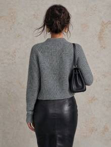HYJ WEAR French Style Bowknot Ribbed Sweater, Soft Long Sleeve Wool Blend Knit Top, Autumn/Winter, Christmas, Halloween - Dark Grey - View 5