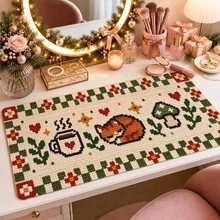 1pc Crochet Style Fox Mushroom Floral Desk Mat, Multi-Purpose Makeup Nail Art Table Pad, Large Non Slip Desktop Protector S/M/L/XL - View 1