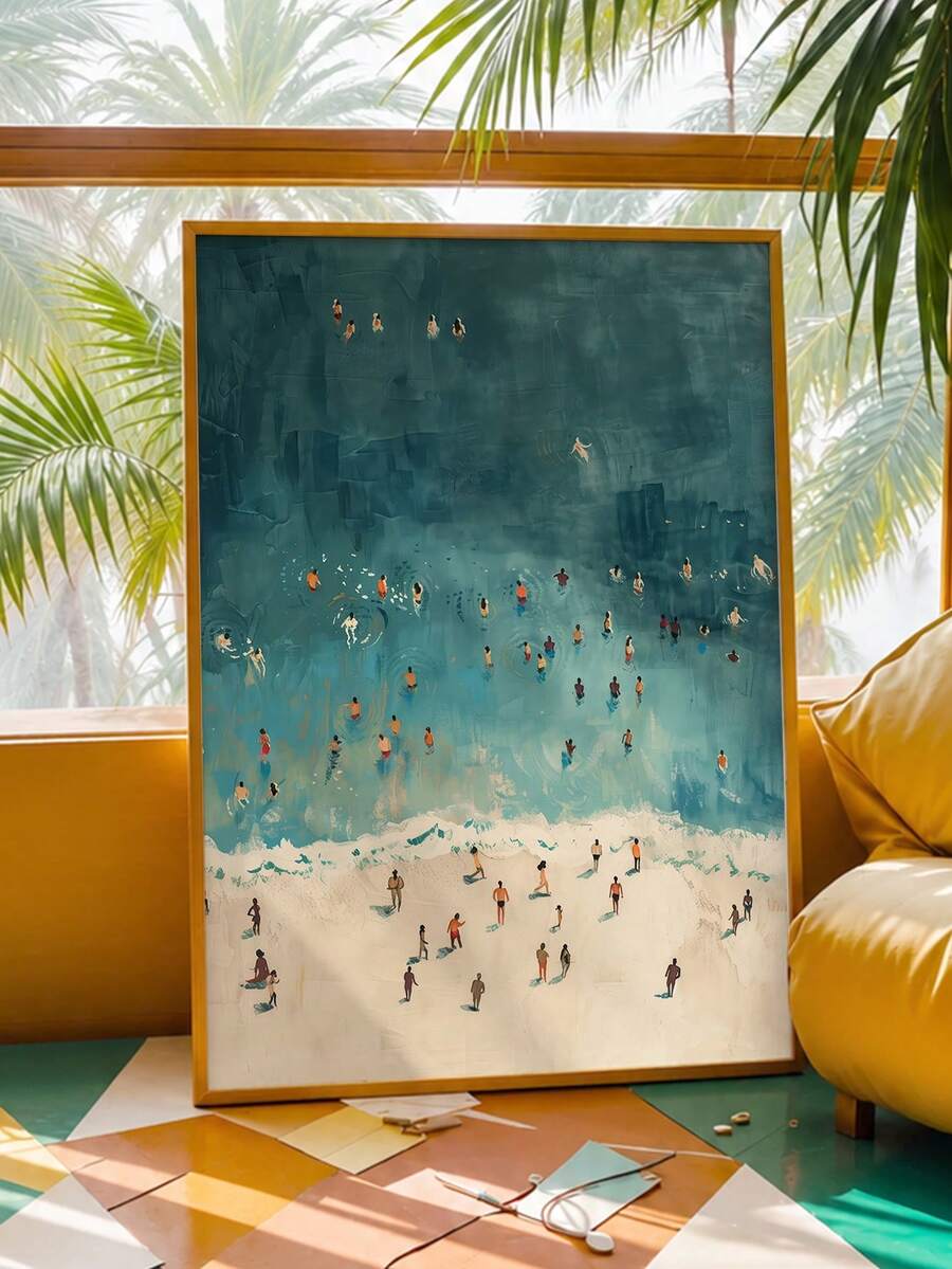 1pc Charming Ocean Swimming Canvas Art Painting - Beach House Decor, Minimalist Living Room And Bedroom Wall Art - Multicolor - View 1