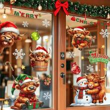 1set/3pcs Christmas Highland Cow Combination Self-Adhesive Window Stickers, Multiple Cute Calves Paired With Snowman, Gingerbread Man, Snowflake And Colorful Ball, Window Holiday Atmosphere Decorative Stickers - Multicolor - View 7