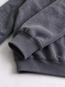 Autumn Fashion Women's Black Washed Hoodie, Comfortable Warm Pullover Hoodie, Suitable For Daily Wear - Black - View 7