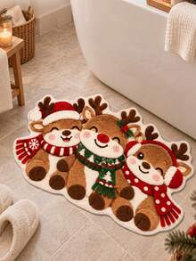 1pc 850g/Sqm Velvet Christmas Cute Reindeer Pattern Bathroom Mat, Non-Slip Decorative Area Rug, Machine Washable, Suitable For Bathroom, Bedroom, Living Room And Other Home Decor - A - View 7