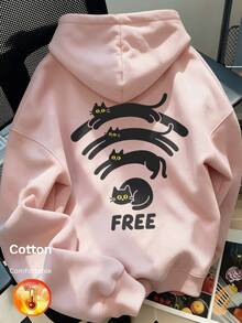Women's Cat Graphic Sweatshirt For Autumn/Winter, Free Custom Text Printing, Y2K Style - Sand Red - View 2