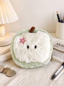 1pc Apple Embroidered Flower Decor Soft Plush Fabric Multi-Storage Cute Cartoon Coin Purse Suitable For Daily Travel And Holidays - Multicolor - View 10