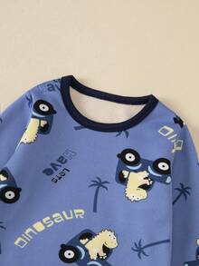 5 Sets Send 1 Set Random Young Boy Fleece Lined Thickened Dinosaur Print Long Sleeve Long Pants Pajama Set Autumn Wear Home Clothes - Light Grey - View 3