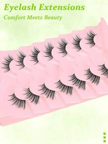 7 Pairs Natural Long Half-Eye Cross-Tail Extended Fluffy Soft Realistic False Eyelashes For Commute And Daily Wear - Black - View 5