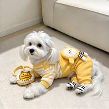 1PC Cute Pet Jumpsuit Autumn/Winter Cat/Dog Yellow Striped Clothes Soft, Breathable, Comfortable Pet Clothing Hoodie - Yellow - View 5