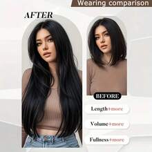 4-Piece Ekstensi Rambut untuk Wanita, Rambut Lurus Panjang, 1-Piece Patch Rambut Penambah Volume Tak Terlihat Tanpa Sambungan dengan Highlight, Penambah Volume Rambut, Ekstensi Rambut Jepit dengan Klip BB, Aksesori Rambut - Hitam - View 8