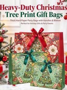 Heavy-Duty Thick Paper Christmas Gift Bags With Handles & Ribbon, Christmas Tree Print Holiday Party Bags For Gift Wrapping, Holiday Shopping, Christmas Celebrations And New Year Events - Multicolor - View 8