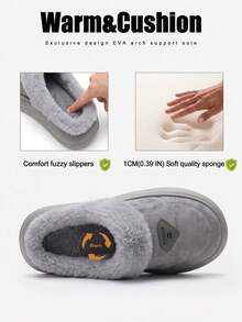 CYFMYD Winter Men's Geometric Pattern Slippers EVA Thick Soled Shoes, Warm Suede Leather, Soft And Comfortable Indoor Shoes, Anti Slip And Cold Resistant - Grey-purple - View 3