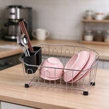 Stainless Steel Single-Tier Dish Drying Rack, Kitchen Dish Storage Rack With 8 Cup Holders, Non-Slip Feet, Dual Use For Countertop And Sink, Fits 12*14 Inch Sink, Space-Saving Dish Drying Rack, Suitable For Halloween, Christmas And Party Tableware Storage - View 6