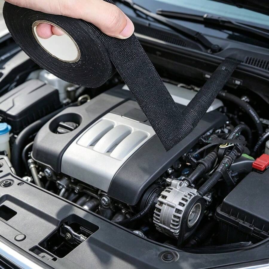 2 Rolls High Temperature Self-Adhesive Fabric Wire Harness Tape, Heat Resistant, Noise Reduction, Automotive, Engine And Electrical Wire Protection, Car Wire Harness, Engine Protection, Flexible Tape, Heat Resistant Material - A - View 1