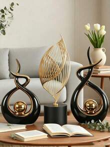 Elegant Modern Art Decor, Twisted Infinity Symbol Resin Sculpture With Gold Trim And Sphere Shape, Desktop Decorative Craft - Multicolor - View 4
